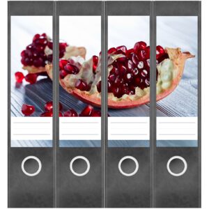 Etiketten für Ordner | Granatapfel | 4 breite Aufkleber für Ordnerrücken | Selbstklebende Design Ordneretiketten Rückenschilder