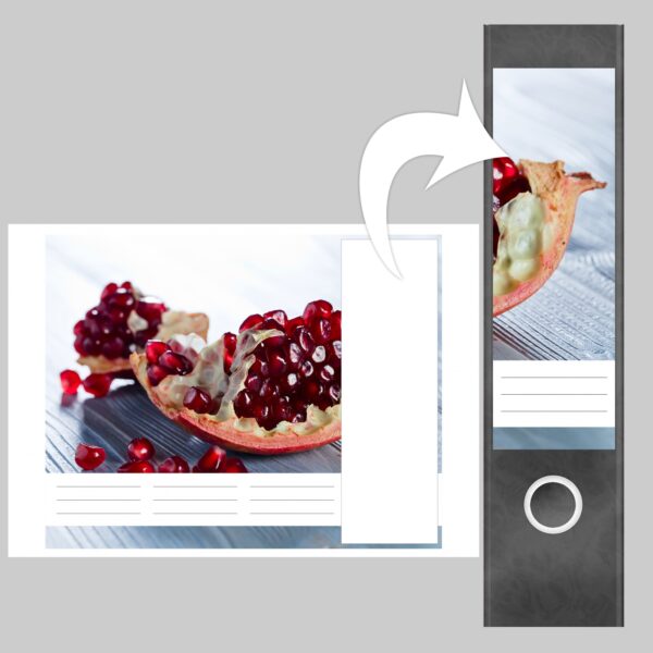 Etiketten für Ordner | Granatapfel | 4 breite Aufkleber für Ordnerrücken | Selbstklebende Design Ordneretiketten Rückenschilder