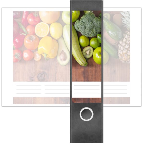 Etiketten für Ordner | Frisches Obst und Gemüse | 4 breite Aufkleber für Ordnerrücken | Selbstklebende Design Ordneretiketten Rückenschilder