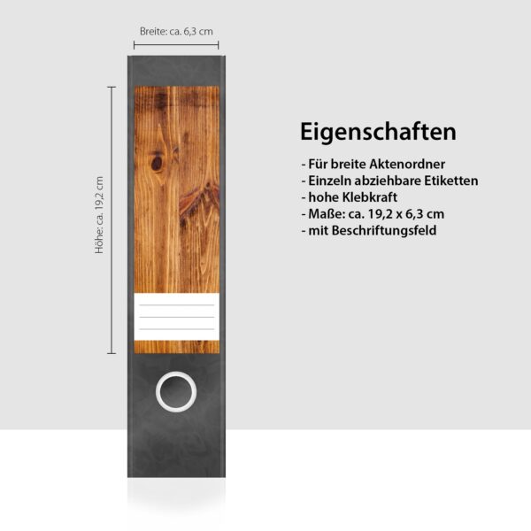 Etiketten für Ordner | Holz dunkel | 4 breite Aufkleber für Ordnerrücken | Selbstklebende Design Ordneretiketten Rückenschilder