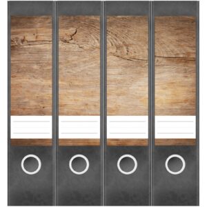 Etiketten für Ordner | Altes dunkles Holz | 4 breite Aufkleber für Ordnerrücken | Selbstklebende Design Ordneretiketten Rückenschilder