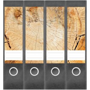 Etiketten für Ordner | Baum Querschnitt | 4 breite Aufkleber für Ordnerrücken | Selbstklebende Design Ordneretiketten Rückenschilder