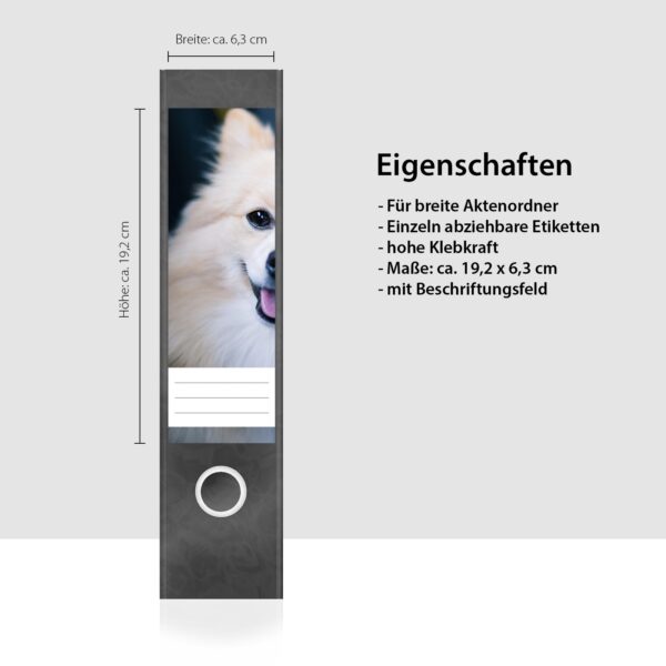 Etiketten für Ordner | Lachender Hund | 4 breite Aufkleber für Ordnerrücken | Selbstklebende Design Ordneretiketten Rückenschilder