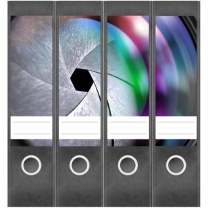 Etiketten für Ordner | Linse Kunst | 4 breite Aufkleber für Ordnerrücken | Selbstklebende Design Ordneretiketten Rückenschilder