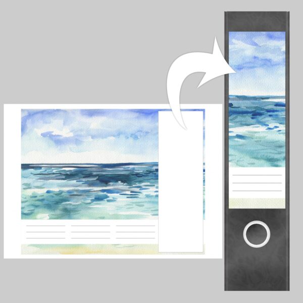 Etiketten für Ordner | Aquarelloptik Meer | 4 breite Aufkleber für Ordnerrücken | Selbstklebende Design Ordneretiketten Rückenschilder