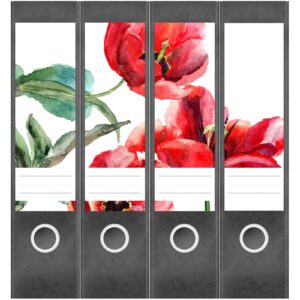 Etiketten für Ordner | Aquarelloptik Blume | 4 breite Aufkleber für Ordnerrücken | Selbstklebende Design Ordneretiketten Rückenschilder