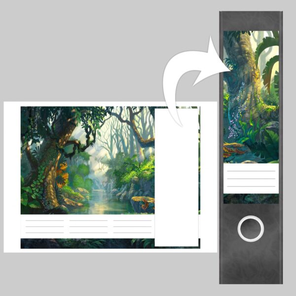 Etiketten für Ordner | Jungle Bäume Wald | 4 breite Aufkleber für Ordnerrücken | Selbstklebende Design Ordneretiketten Rückenschilder