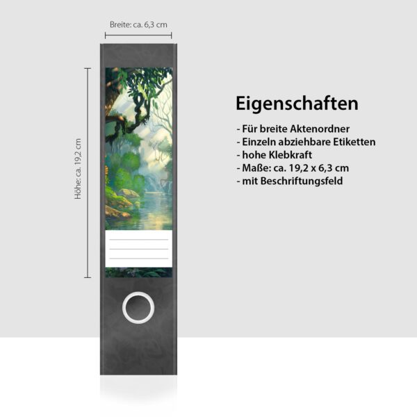 Etiketten für Ordner | Jungle Bäume Wald | 4 breite Aufkleber für Ordnerrücken | Selbstklebende Design Ordneretiketten Rückenschilder