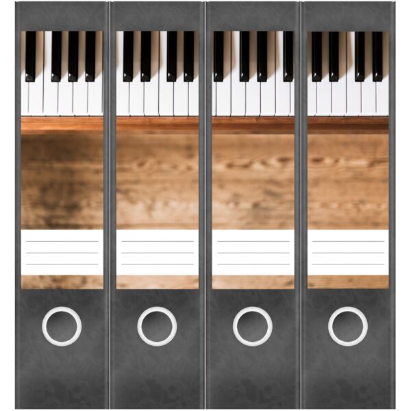 Etiketten für Ordner | Klavier Tasten Musik | 4 breite Aufkleber für Ordnerrücken | Selbstklebende Design Ordneretiketten Rückenschilder