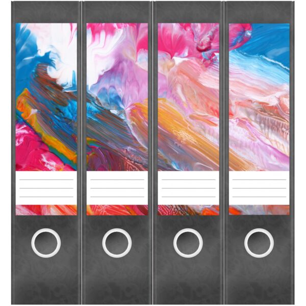 Etiketten für Ordner | Kunst Farben Modern | 4 breite Aufkleber für Ordnerrücken | Selbstklebende Design Ordneretiketten Rückenschilder