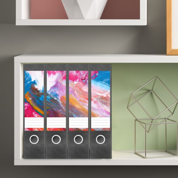 Etiketten für Ordner | Kunst Farben Modern | 4 breite Aufkleber für Ordnerrücken | Selbstklebende Design Ordneretiketten Rückenschilder
