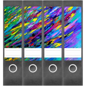 Etiketten für Ordner | Neon Kunst Malerei | 4 breite Aufkleber für Ordnerrücken | Selbstklebende Design Ordneretiketten Rückenschilder