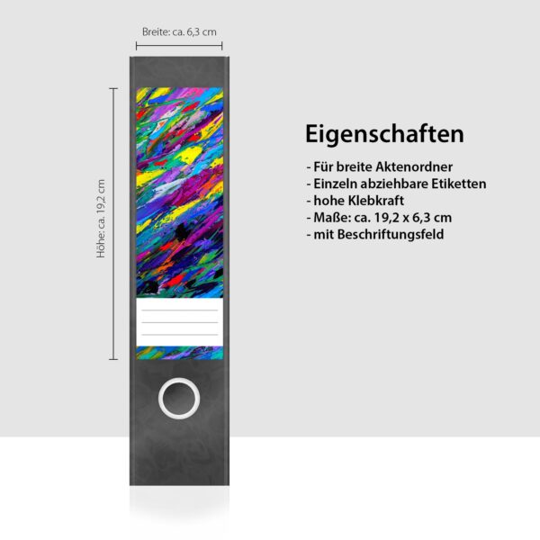 Etiketten für Ordner | Neon Kunst Malerei | 4 breite Aufkleber für Ordnerrücken | Selbstklebende Design Ordneretiketten Rückenschilder