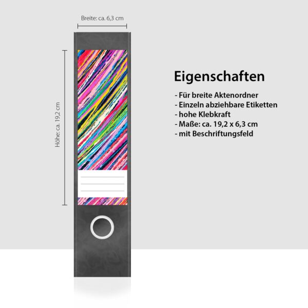 Etiketten für Ordner | Kunst Streifen | 4 breite Aufkleber für Ordnerrücken | Selbstklebende Design Ordneretiketten Rückenschilder