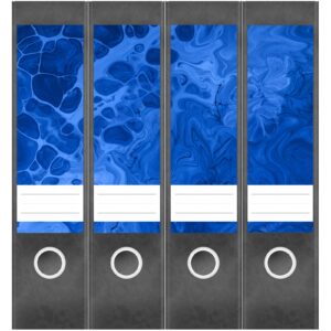 Etiketten für Ordner | Kunst Blau Modern | 4 breite Aufkleber für Ordnerrücken | Selbstklebende Design Ordneretiketten Rückenschilder