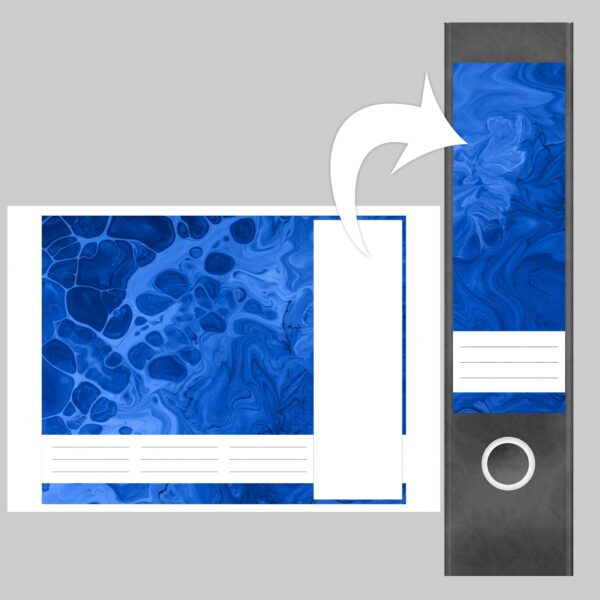 Etiketten für Ordner | Kunst Blau Modern | 4 breite Aufkleber für Ordnerrücken | Selbstklebende Design Ordneretiketten Rückenschilder