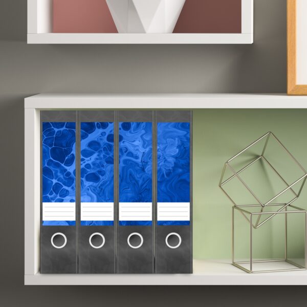Etiketten für Ordner | Kunst Blau Modern | 4 breite Aufkleber für Ordnerrücken | Selbstklebende Design Ordneretiketten Rückenschilder