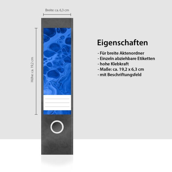 Etiketten für Ordner | Kunst Blau Modern | 4 breite Aufkleber für Ordnerrücken | Selbstklebende Design Ordneretiketten Rückenschilder