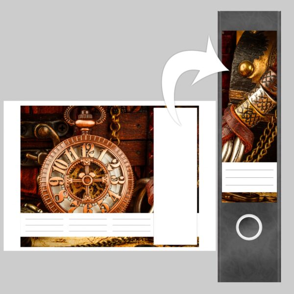 Etiketten für Ordner | Taschenuhr Uhrwerk | 4 breite Aufkleber für Ordnerrücken | Selbstklebende Design Ordneretiketten Rückenschilder