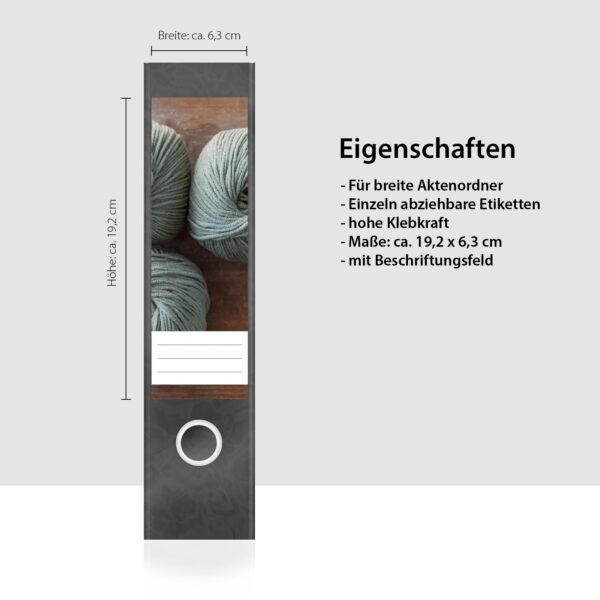 Etiketten für Ordner | Wolle Nähen | 4 breite Aufkleber für Ordnerrücken | Selbstklebende Design Ordneretiketten Rückenschilder