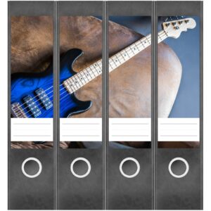 Etiketten für Ordner | Musik Gitarre Sound | 4 breite Aufkleber für Ordnerrücken | Selbstklebende Design Ordneretiketten Rückenschilder