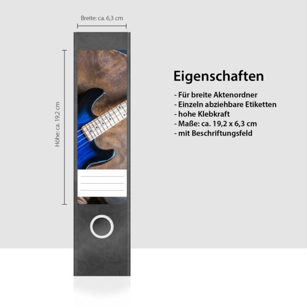 Etiketten für Ordner | Musik Gitarre Sound | 4 breite Aufkleber für Ordnerrücken | Selbstklebende Design Ordneretiketten Rückenschilder