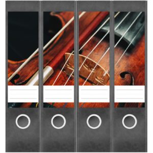 Etiketten für Ordner | Musik Geige Kunst | 4 breite Aufkleber für Ordnerrücken | Selbstklebende Design Ordneretiketten Rückenschilder