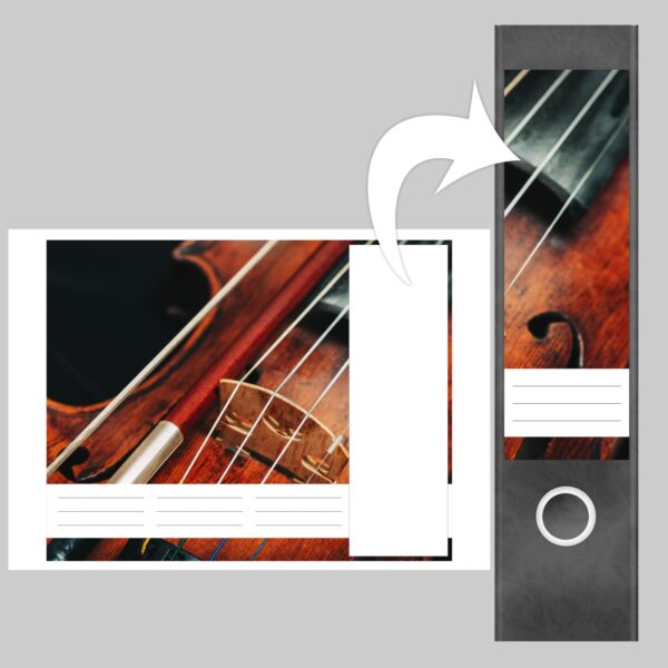Etiketten für Ordner | Musik Geige Kunst | 4 breite Aufkleber für Ordnerrücken | Selbstklebende Design Ordneretiketten Rückenschilder