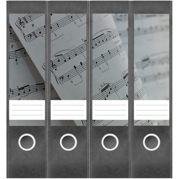 Etiketten für Ordner | Notenblätter Musik | 4 breite Aufkleber für Ordnerrücken | Selbstklebende Design Ordneretiketten Rückenschilder