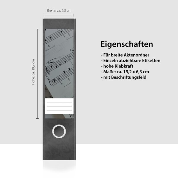 Etiketten für Ordner | Notenblätter Musik | 4 breite Aufkleber für Ordnerrücken | Selbstklebende Design Ordneretiketten Rückenschilder