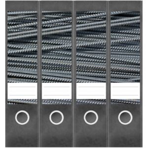 Etiketten für Ordner | Metall Eisenstangen | 4 breite Aufkleber für Ordnerrücken | Selbstklebende Design Ordneretiketten Rückenschilder