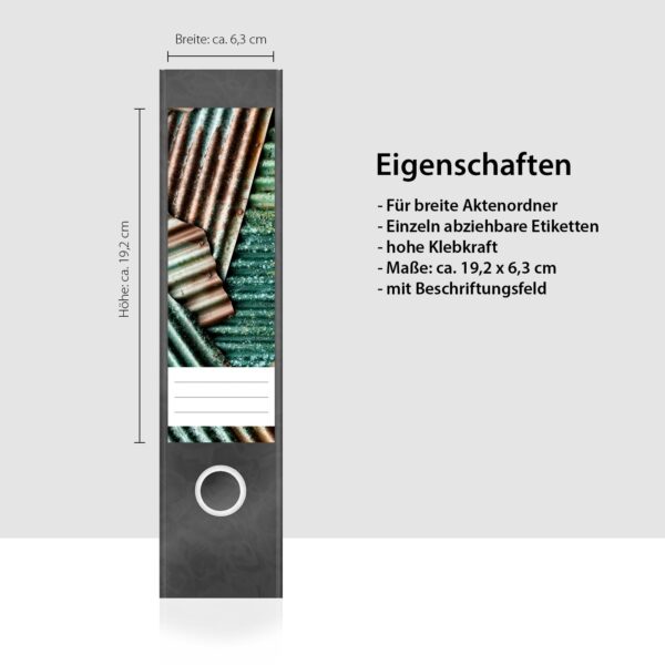 Etiketten für Ordner | Metall buntes Wellblech | 4 breite Aufkleber für Ordnerrücken | Selbstklebende Design Ordneretiketten Rückenschilder