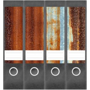 Etiketten für Ordner | Metall Rost Eisen | 4 breite Aufkleber für Ordnerrücken | Selbstklebende Design Ordneretiketten Rückenschilder