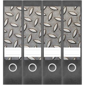 Etiketten für Ordner | Metallplatte 2 | 4 breite Aufkleber für Ordnerrücken | Selbstklebende Design Ordneretiketten Rückenschilder