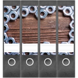Etiketten für Ordner | Metall Mutter Eisen | 4 breite Aufkleber für Ordnerrücken | Selbstklebende Design Ordneretiketten Rückenschilder