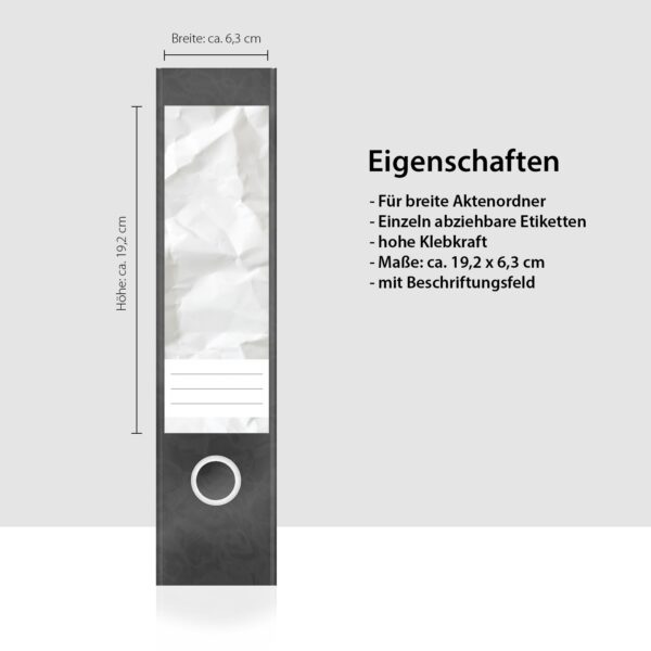 Etiketten für Ordner | Knitter Papier Weiß | 4 breite Aufkleber für Ordnerrücken | Selbstklebende Design Ordneretiketten Rückenschilder