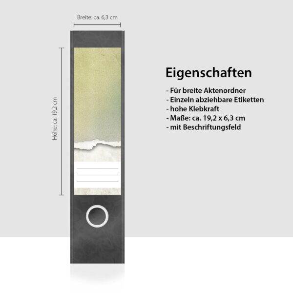 Etiketten für Ordner | Gerissenes Papier | 4 breite Aufkleber für Ordnerrücken | Selbstklebende Design Ordneretiketten Rückenschilder