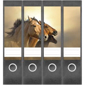 Etiketten für Ordner | drei Pferde | 4 breite Aufkleber für Ordnerrücken | Selbstklebende Design Ordneretiketten Rückenschilder