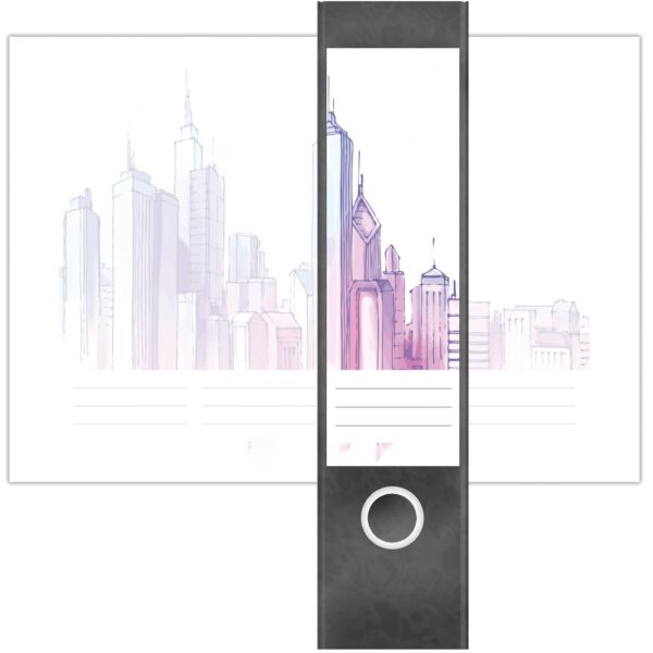Etiketten für Ordner | Skyline Stadt | 4 breite Aufkleber für Ordnerrücken | Selbstklebende Design Ordneretiketten Rückenschilder