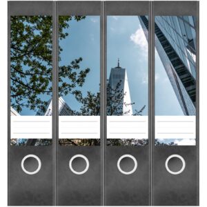 Etiketten für Ordner | Hochhaus Stadt | 4 breite Aufkleber für Ordnerrücken | Selbstklebende Design Ordneretiketten Rückenschilder