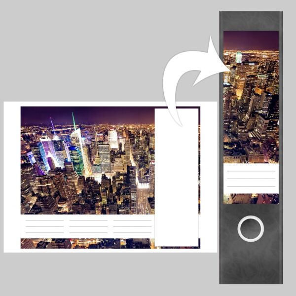 Etiketten für Ordner | Stadt Skyline New York | 4 breite Aufkleber für Ordnerrücken | Selbstklebende Design Ordneretiketten Rückenschilder