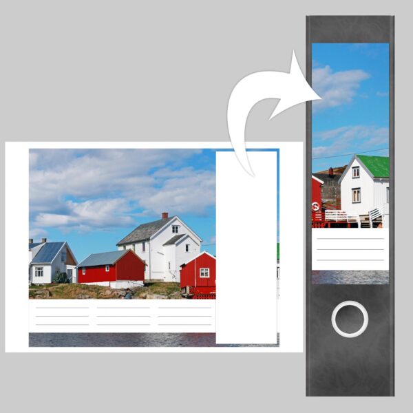 Etiketten für Ordner | Skandinavien Dorf | 4 breite Aufkleber für Ordnerrücken | Selbstklebende Design Ordneretiketten Rückenschilder