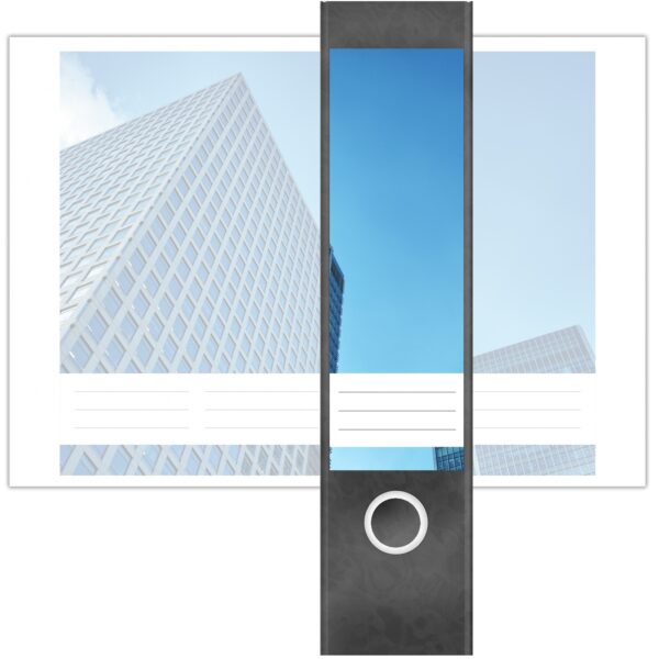 Etiketten für Ordner | Hochhaus Skyline | 4 breite Aufkleber für Ordnerrücken | Selbstklebende Design Ordneretiketten Rückenschilder