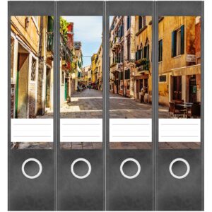 Etiketten für Ordner | Mediterrane Straße | 4 breite Aufkleber für Ordnerrücken | Selbstklebende Design Ordneretiketten Rückenschilder