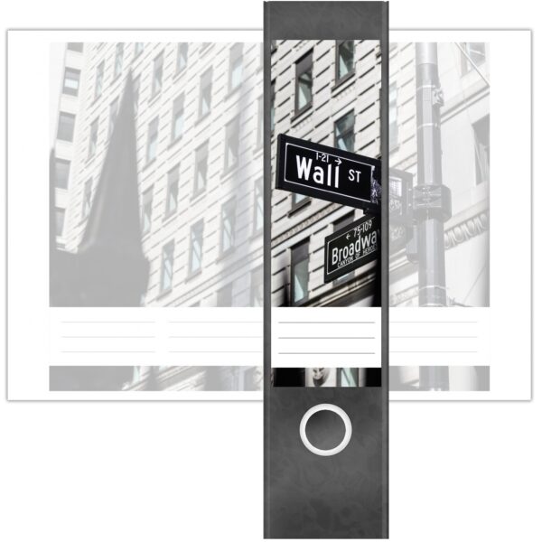 Etiketten für Ordner | Wallstreet Straßenschild | 4 breite Aufkleber für Ordnerrücken | Selbstklebende Design Ordneretiketten Rückenschilder