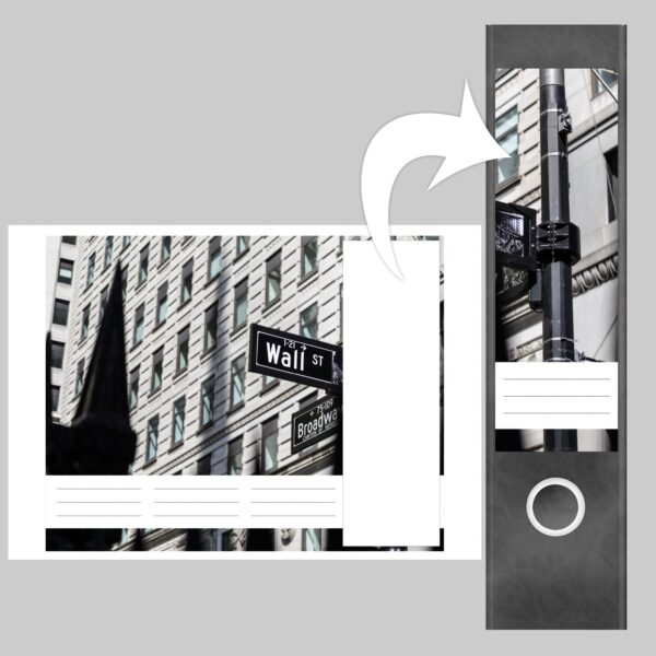 Etiketten für Ordner | Wallstreet Straßenschild | 4 breite Aufkleber für Ordnerrücken | Selbstklebende Design Ordneretiketten Rückenschilder