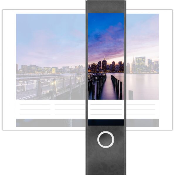 Etiketten für Ordner | Skyline in Abenddämmerung | 4 breite Aufkleber für Ordnerrücken | Selbstklebende Design Ordneretiketten Rückenschilder
