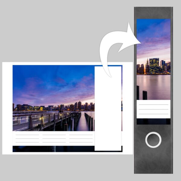 Etiketten für Ordner | Skyline in Abenddämmerung | 4 breite Aufkleber für Ordnerrücken | Selbstklebende Design Ordneretiketten Rückenschilder