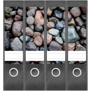 Etiketten für Ordner | Steine am Meer | 4 breite Aufkleber für Ordnerrücken | Selbstklebende Design Ordneretiketten Rückenschilder