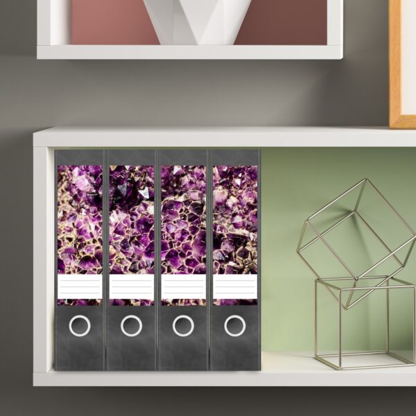 Etiketten für Ordner | Kristalle | 4 breite Aufkleber für Ordnerrücken | Selbstklebende Design Ordneretiketten Rückenschilder